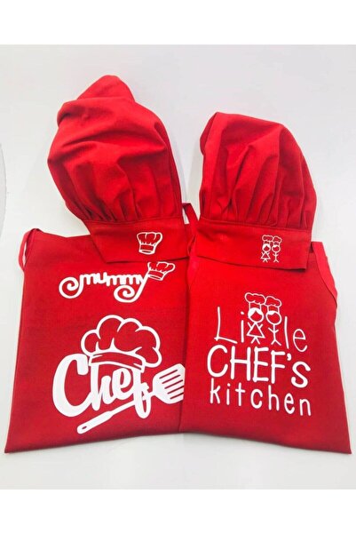 Dolce Anne-çocuk Mutfak Önlük Seti - Kırmızı Önlük-beyaz Baskı