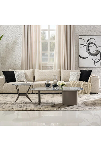 Midas Furniture طقم طاولة قهوة معدنية مكونة من قطعتين باللون الرمادي