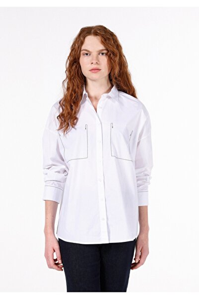 Colin's Regular Fit Shirt Neck Düz Kadın Beyaz Uzun Kol Gömlek
