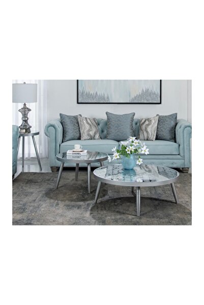Midas Furniture طقم طاولات متداخلة مكون من قطعتين معدنية باللون الفضي