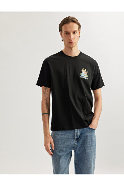 Koton Μπλουζάκι με κοντό μανίκι, βαμβακερό κανονικό σχήμα, με λαιμόκοψη σκύλο...