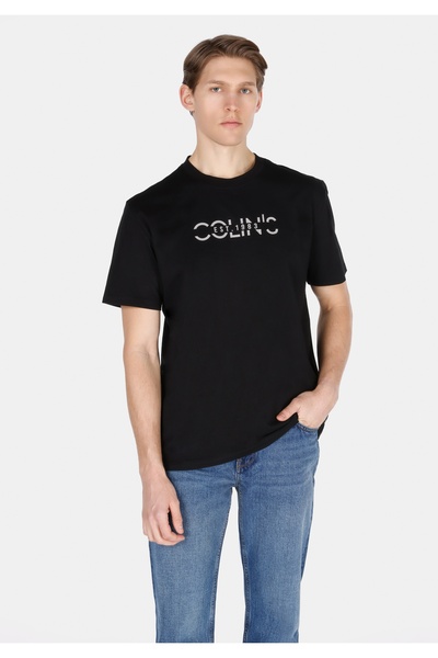 Colin's تي شيرت رجالي أسود بأكمام قصيرة وياقة مستديرة ومريح