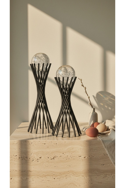 Black Metal 2-Piece Set Hall Auger Model Crystal Bubble Glass Ball Accessory Decoration Trinket Object