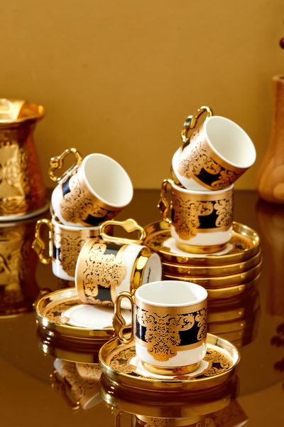 Cooker Royal Crest 90 ml 6 Kişilik Porselen Kahve Fincan Takımı CKR3869