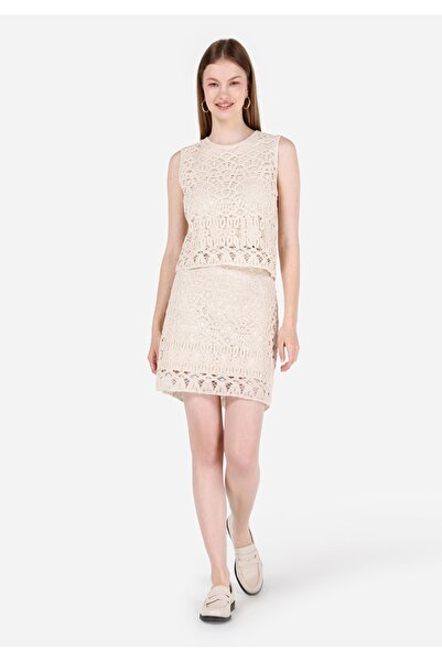 Colin's Regular Fit Jakarlı Fermuarlı Kadın Ekru Etek