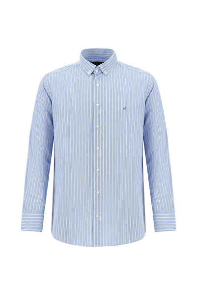 Abdullah Kiğılı Смугаста бавовняна сорочка - довгі рукави, прямий крій