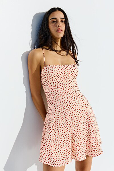 Bershka Baskılı gofre mini elbise