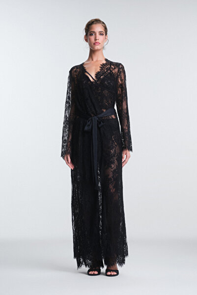 Penti Pirra Lace Lace Black Dressing Gown - Privee Collection