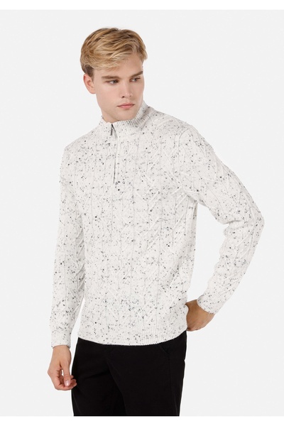 Colin's Slim Fit Stand Collar Men's Ecru Sweater