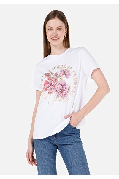 Colin's Tricou alb de damă cu mânecă scurtă