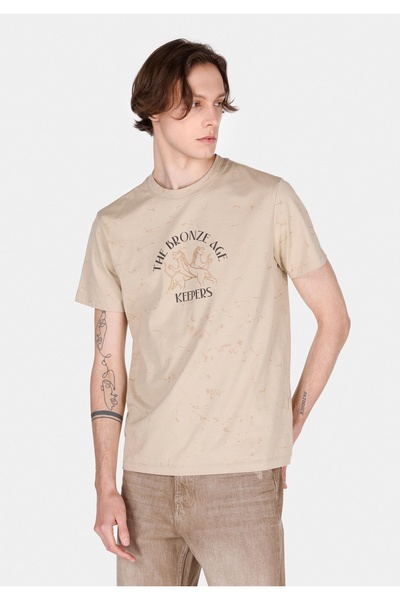 Colin's تي شيرت رجالي بيج بأكمام قصيرة وياقة دائرية وطبعة عادية