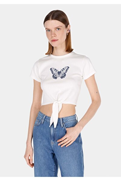 Colin's Tricou alb cu mânecă scurtă pentru femei Slim Fit