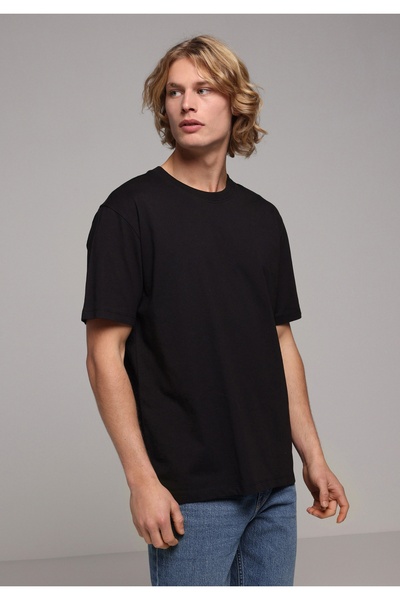 Colin's Tricou negru cu mânecă scurtă pentru bărbați, cu gât rotund, cu potri...