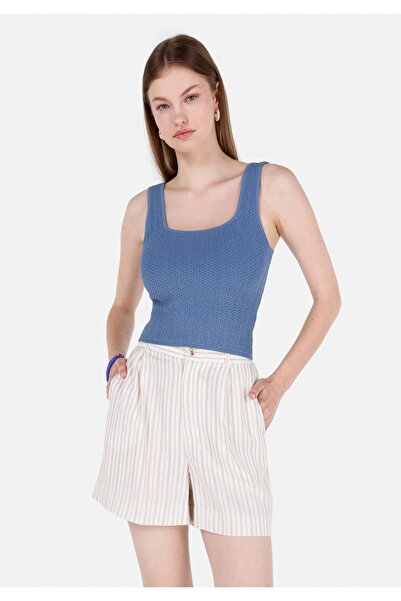 Colin's Dar Kesim Basic Mavi Kadın Kısa Kol Kazak