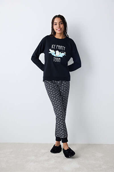 Penti Ice Party Black Pants Pajama Set