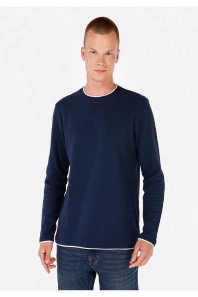 Colin's Tricou cu mânecă lungă pentru bărbați, cu decolteu normal, albastru b...