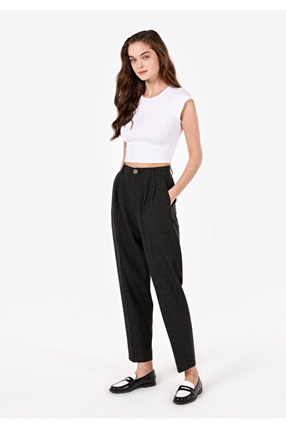 Colin's Pantaloni antracit pentru femei, cu talie înaltă, cu picioare drepte