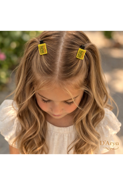 Darya Dd59 Yellow Check List Figured Hair Clip for Girls