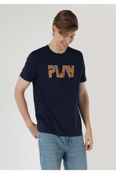 Colin's Tricou cu mânecă scurtă, albastru bleumarin, cu gât rotund, cu croial...