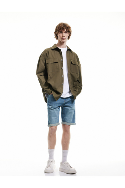 Koton Katlamalı Paça Bermuda Slim Fit Denim Şort