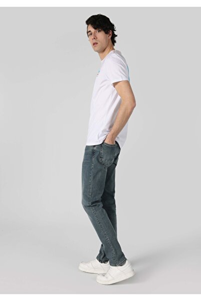 Colin's Tricou alb cu mânecă scurtă pentru bărbați, cu decolteu rotund, cu cr...