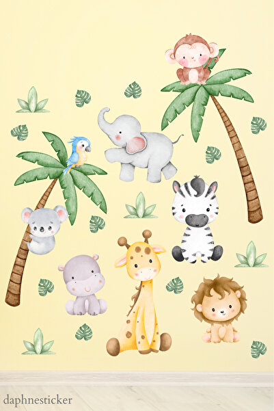 Tasarım مجموعة ملصقات حائط زجاجية لغرفة الأطفال بتصميم حيوانات سفاري لطيفة مق...