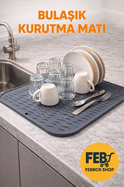 Febros Büyük Boy 36*28 Cm Slikon Bulaşık Kurutma Matı Bulaşıklık Durulama Hij...