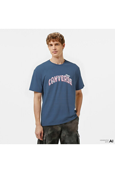 Converse Classic Erkek Grafik Baskılı Mavi T-Shirt