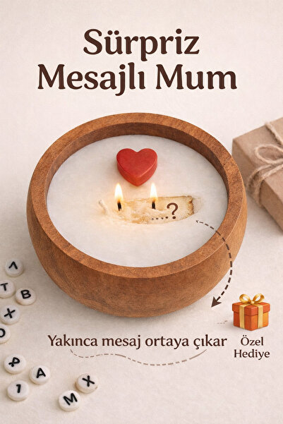 Nish Candles Gizli Mesajlı Mum Seni Seviyorum Mesajlı Ahşap Kasede, Kraft Kut...