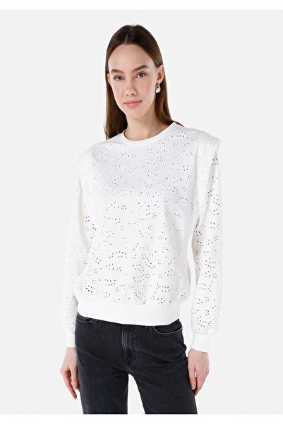 Colin's Hanorac alb pentru femei, cu croială normală, cu gât rotund, brodat