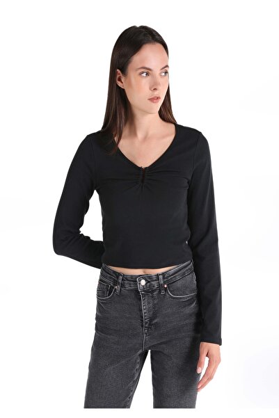 Colin's Slim Fit πλεκτό μονόχρωμο γυναικείο μαύρο μακρυμάνικο μπλουζάκι