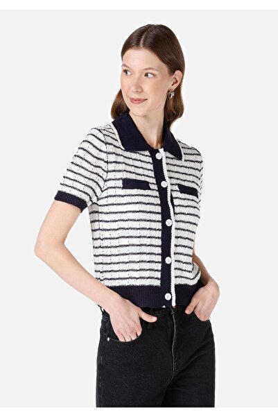 Colin's Regular Fit Polo Yaka Kadın Lacivert Kısa Kol Akrilik Kazak