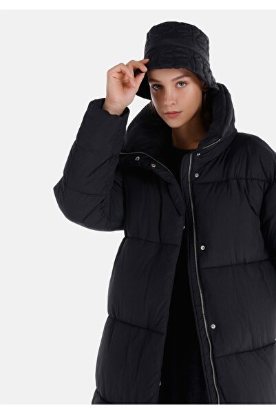 Colin's Palton negru pentru femei, cu guler vertical, căptușit cu fermoar