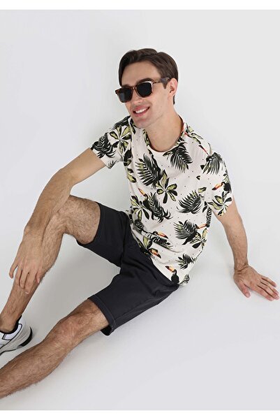 Colin's Tricou alb cu mânecă scurtă pentru bărbați, cu decolteu rotund, cu cr...