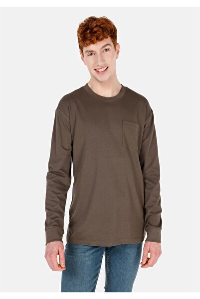 Colin's Regular Fit Round Neck Plain Cotton Men's Green Long Sleeve T-Shirt