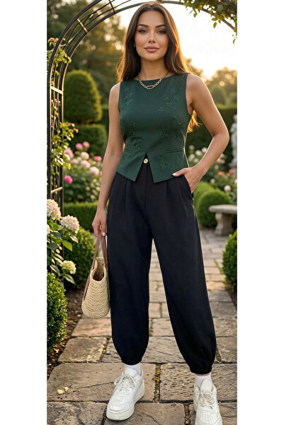 Bella Dossi Kemerli Yüksek Bel Paçası Lastikli Spor Kadın Şalvar Pantolon