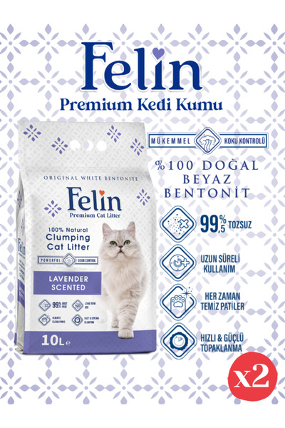 FELİN Lavanta Kokulu Topaklanan Ince Taneli Kedi Kumu 10lx2
