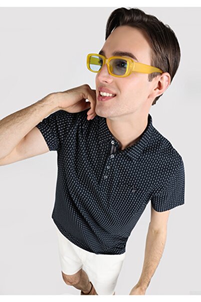 Colin's Tricou cu mânecă scurtă din bumbac bleumarin pentru bărbați, cu gât p...