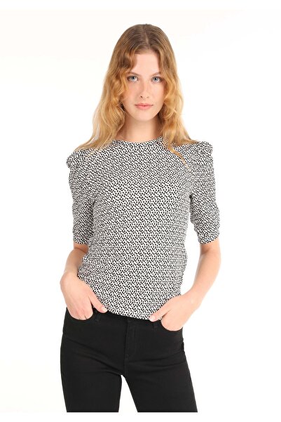 Colin's Tricou alb cu mânecă scurtă pentru femei, cu decolteu rotund, cu croi...