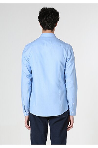 Colin's قميص سليم صالح الرقبة عادي قميص رجالي أزرق طويل الأكمام