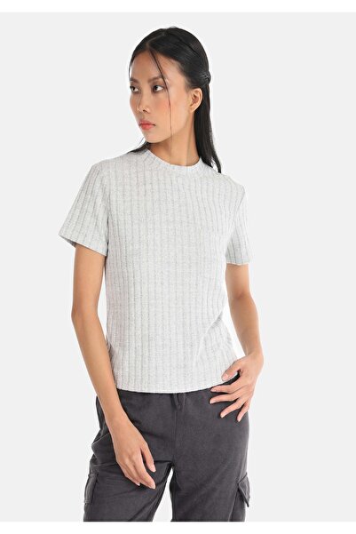 Colin's Tricou gri cu mânecă scurtă pentru femei, cu gât rotund, cu croială n...