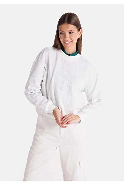 Colin's Regular Fit Round Neck Jacquard Women's White Long Sleeve T-Shirt