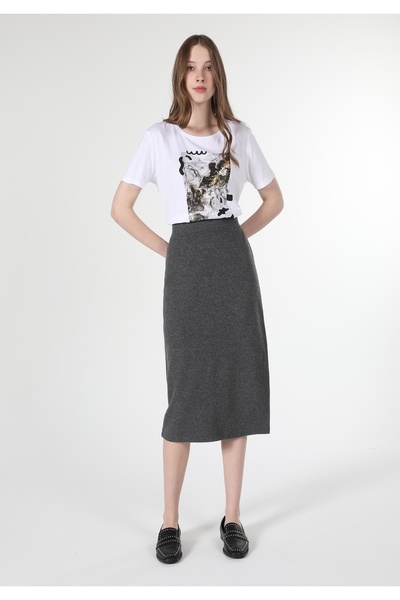 Colin's slim fit Fusta antracit pentru femei din material subțire