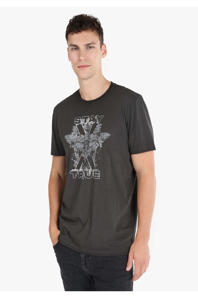 Colin's Tricou cu mânecă scurtă pentru bărbați, cu imprimeu, antracit