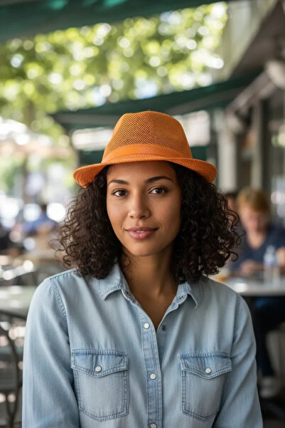 Bay Şapkacı قبعة فيدورا نسائية صيفية بحزام شبكي 6223