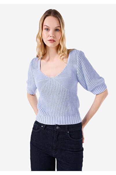 Colin's slim fit Derin guler rotund Pulover mov cu mânecă scurtă pentru femei