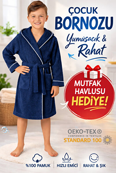 Layvera Kız-Erkek Çocuk Bornozu %100 Pamuk | Kapüşonlu – Cepli – Yumuşak – Bi...