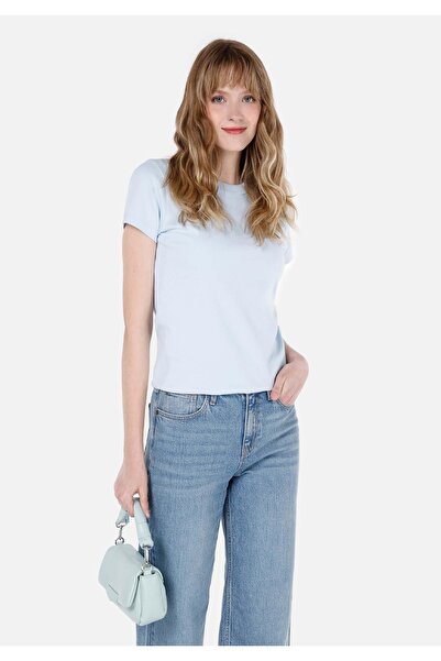 Colin's Slim Fit Round Neck Solid Women's Blue Short Sleeve T-Shirt