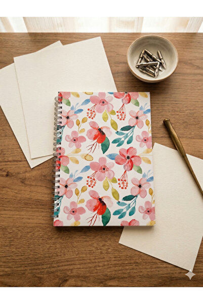 Ez&Tu Stıcker Sulu Boya Çiçek Desenli Defter – 60 Yaprak / 120 Sayfa – Çizgis...
