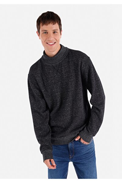 Colin's Tricou negru cu mânecă lungă pentru bărbați, cu gât roscat, cu potriv...